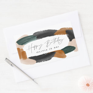 Sticker Rectangulaire Terre cuite verte abstraite aquarelle d'anniversai