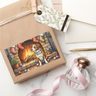Sticker Rectangulaire Terrier Staffordshire américain Lumières de Noël