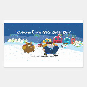 Sticker Rectangulaire Texte personnalisé Basque Olentzero scène de neige