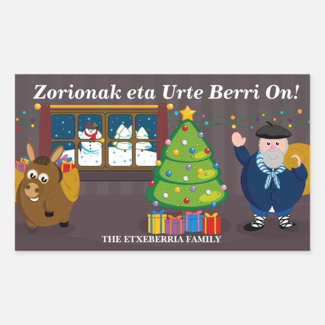 Sticker Rectangulaire Texte personnalisé, Olentzero Navidad / Scène de N (Devant)