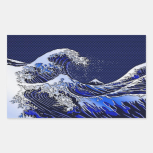 Sticker Rectangulaire The Great Hokusai Wave Carbon Fiber