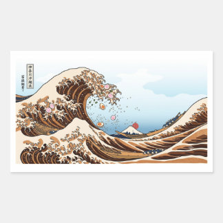 Sticker Rectangulaire The Great Wave of Ramen - Funny Hokusai Ukiyo-e Pa