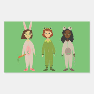 Sticker Rectangulaire Thème des amies en pyjama pour filles mignonnes