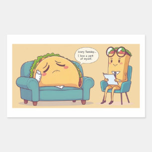 Sticker Rectangulaire Thérapie Mardi Taco - Drôle Drôle Cartoon Food Art