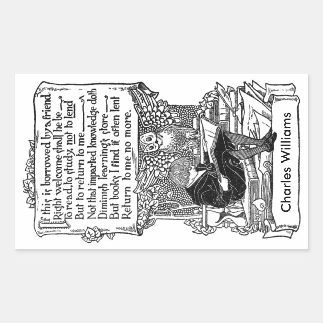 Sticker Rectangulaire Timbre du livre de bibliothèque Typographie poétiq (Devant)