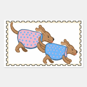 Sticker Rectangulaire Timbres Faux chiots