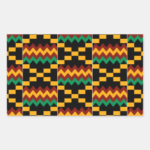 Sticker Rectangulaire Tissu Kente noir, vert, rouge et jaune
