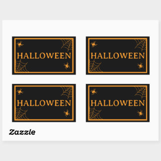 Sticker Rectangulaire Toile d'araignée noir orange Halloween mot