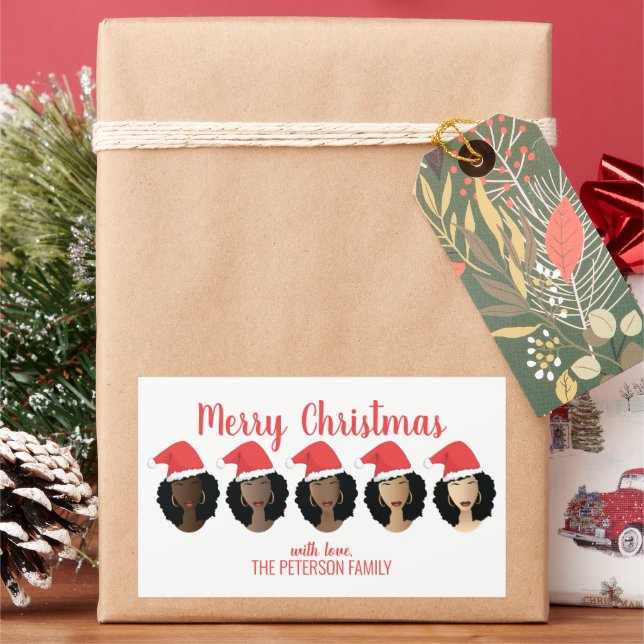 Sticker Rectangulaire Tons de Melanin, Femmes noires, Joyeux Noël (vacances)