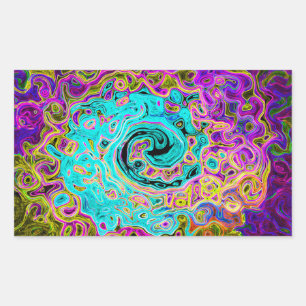 Sticker Rectangulaire Tourbillon Liquide Rétro Abstrait Groovy Bleu Aqua