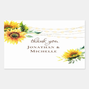 Sticker Rectangulaire Tournesols Verdure Éclairage à cordes Merci rustiq