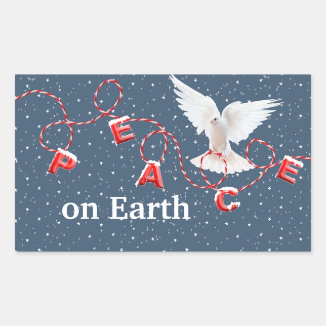 Sticker Rectangulaire Tourterelle blanche dans les flocons de neige (Devant)