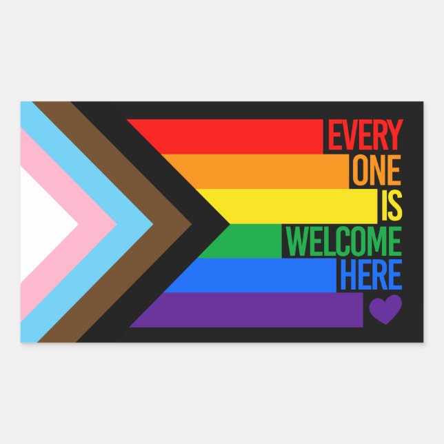 Sticker Rectangulaire Tout le monde est bienvenu ici (Progrès Fierté) Dr (Devant)