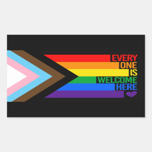 Sticker Rectangulaire Tout le monde est bienvenu ici (Progress Pride)