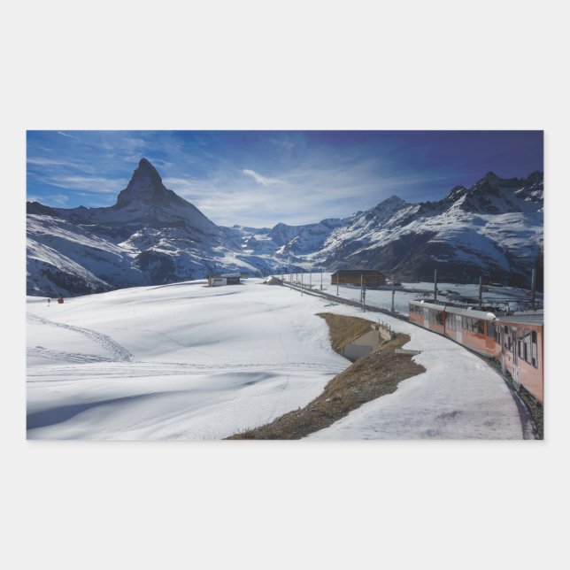 Sticker Rectangulaire Train ferroviaire Gornergrat et Matterhorn à Zerma (Devant)