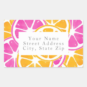 Sticker Rectangulaire Tranches d'agrumes rose orange