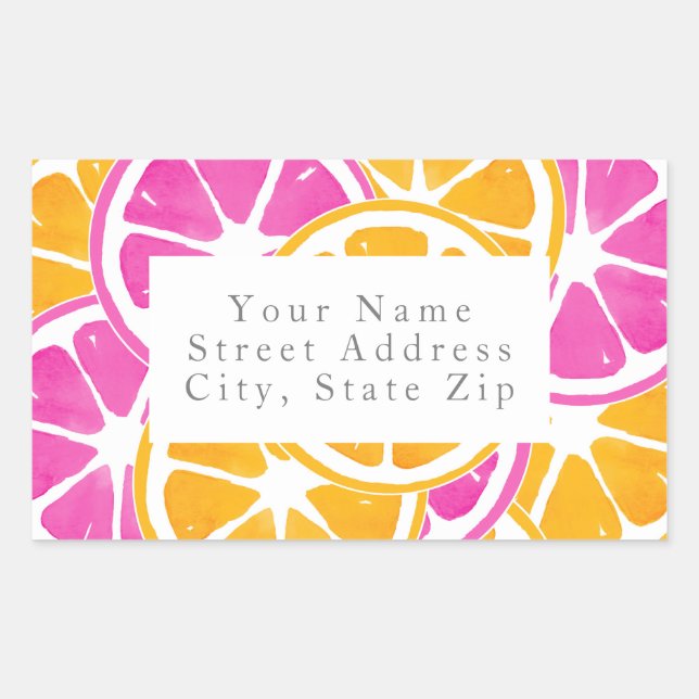 Sticker Rectangulaire Tranches d'agrumes rose orange (Devant)
