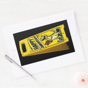Sticker Rectangulaire TRex tenant des fleurs rouges heureux anniversaire