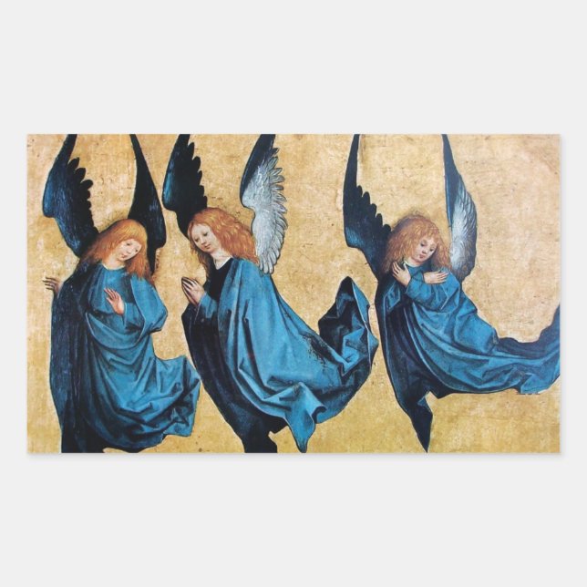Sticker Rectangulaire TROIS ANGELS À Noël BLEU (Devant)
