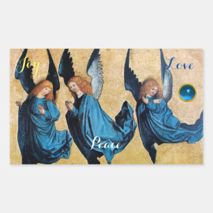 Sticker Rectangulaire TROIS ANGES EN BLEU / Joy Peace Love