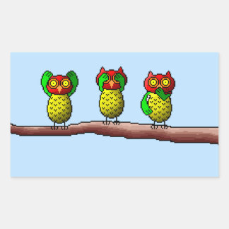 Sticker Rectangulaire Trois chouettes sages, entendez, voyez et parlez p