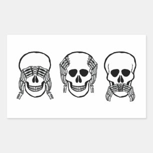 Sticker Rectangulaire Trois crânes sages, voyez, écoutez, ne parlez pas 