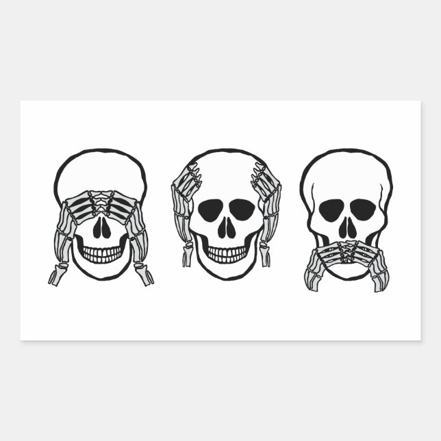 Sticker Rectangulaire Trois crânes sages, voyez, écoutez, ne parlez pas  (Devant)