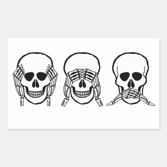 Sticker Rectangulaire Trois crânes sages, voyez, écoutez, ne parlez pas  (Devant)
