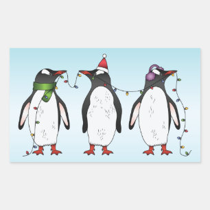 Sticker Rectangulaire Trois manchots de Noël festifs Illustration