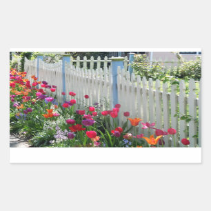 Sticker Rectangulaire Tulips jardin blanc palissandre clôture photo auto