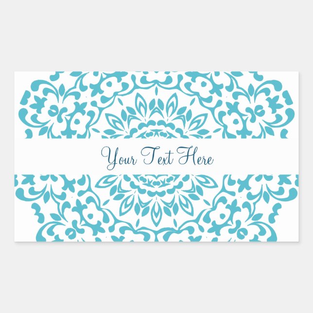 Sticker Rectangulaire Turquoise Bleu Blanc Élégant Classé Dentelle Perxo (Devant)