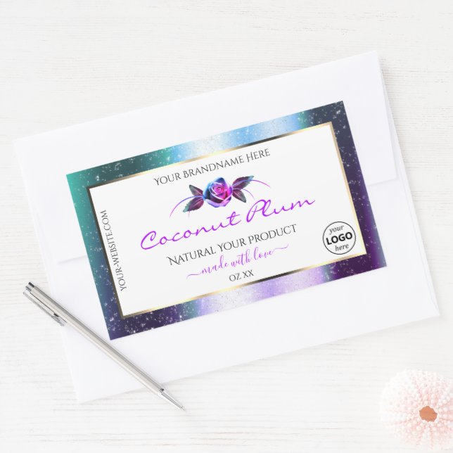 Sticker Rectangulaire Turquoise Parties scintillant violet blanc Étiquet (Enveloppe)