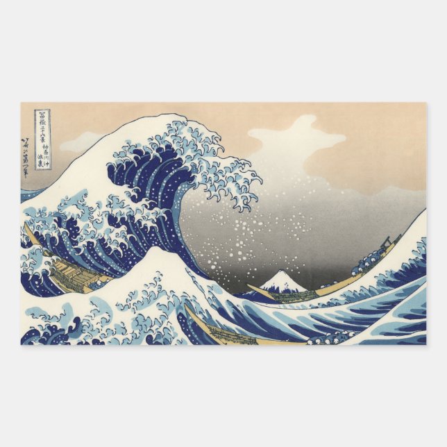 STICKER RECTANGULAIRE UKIYO-E ~HOKUSAI  葛飾北斎    「富嶽三十六景 神奈川沖浪裏」 (Devant)