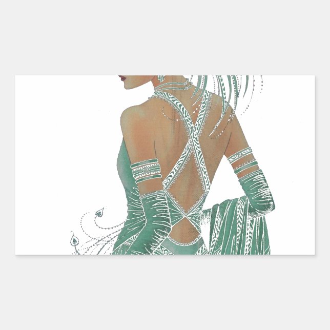Sticker Rectangulaire Un aperçu de l'élégance : Green Backless Dress Des (Devant)