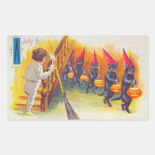 Sticker Rectangulaire Un Jolly Halloween Chats noirs avec des Citrouille