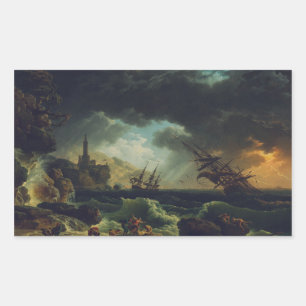 Sticker Rectangulaire Un naufrage dans des mers orageuses par Claude-Jos