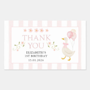 Sticker Rectangulaire Une fille de l'oie sotte 1er anniversaire Merci ro