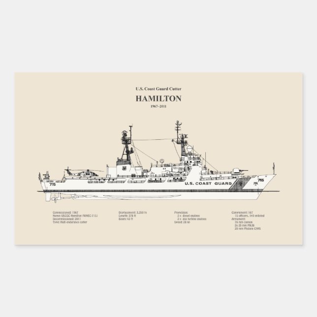 Sticker Rectangulaire USCG Cutter Hamilton whec-715 - SBD (Devant)