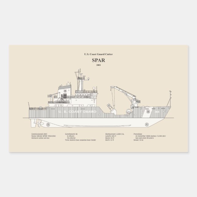 Sticker Rectangulaire USCG Cutter Spar wlb-206 - SBD (Devant)