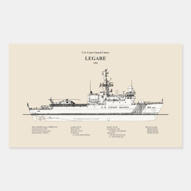 Sticker Rectangulaire USCG Legare wmec-912 - SBD (Devant)