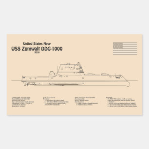 Sticker Rectangulaire USS Zumwalt - Plan directeur des navires SD