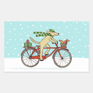 Sticker Rectangulaire Vacances d'hiver de recyclage de chien et