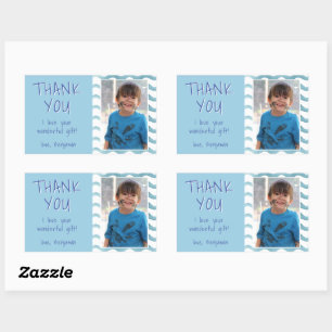 Sticker Rectangulaire Vagues bleues Anniversaire Merci Enfants Photo