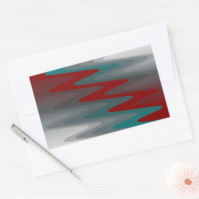 Sticker Rectangulaire vagues turquoises de gris bordeaux (Enveloppe)