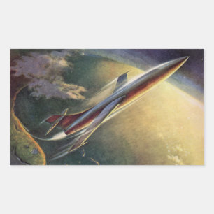 Sticker Rectangulaire Vaisseau spatial de science-fiction vintage Avion
