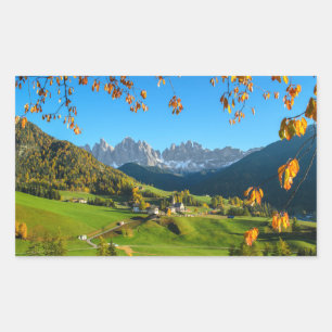 Sticker Rectangulaire Val di Funes avec feuille d'automne rectangle auto