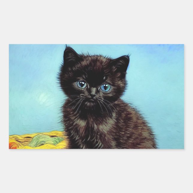 Sticker Rectangulaire Van Gogh Black Kitten avec fils (Devant)