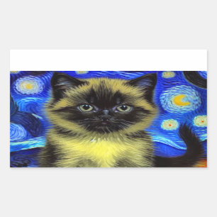 Sticker Rectangulaire Van Gogh Starry Nuit Siamese Cat
