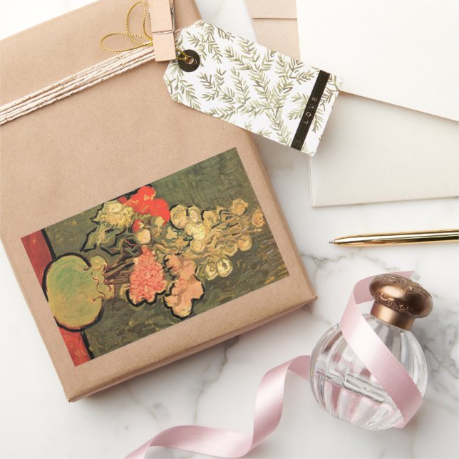 Sticker Rectangulaire Vase avec Rose Mallows par Vincent van Gogh (Cadeaux)