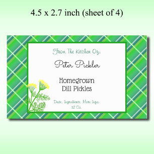 Sticker Rectangulaire Vert carreaux éditable, Aneth et Fleurs 4.5x 2.7